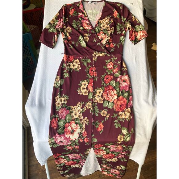 Stillettos Women’s 3/4 Sleeve V-neck Slit Front Floral Maxi Dress size M,Purple - Picture 2 of 9